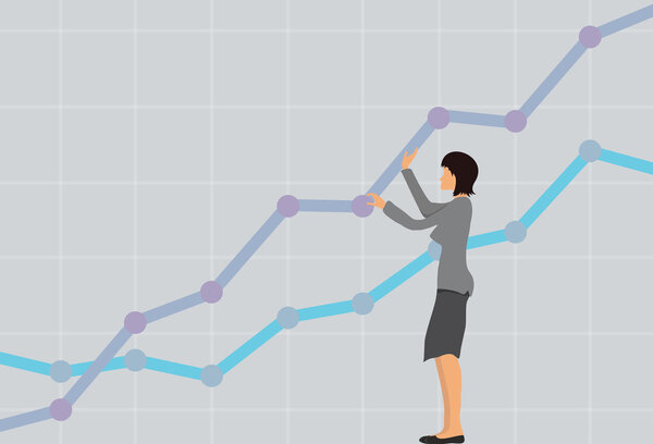 Бизнес-концепция, женщина с растущей диаграммой. Векторная иллюстрация
