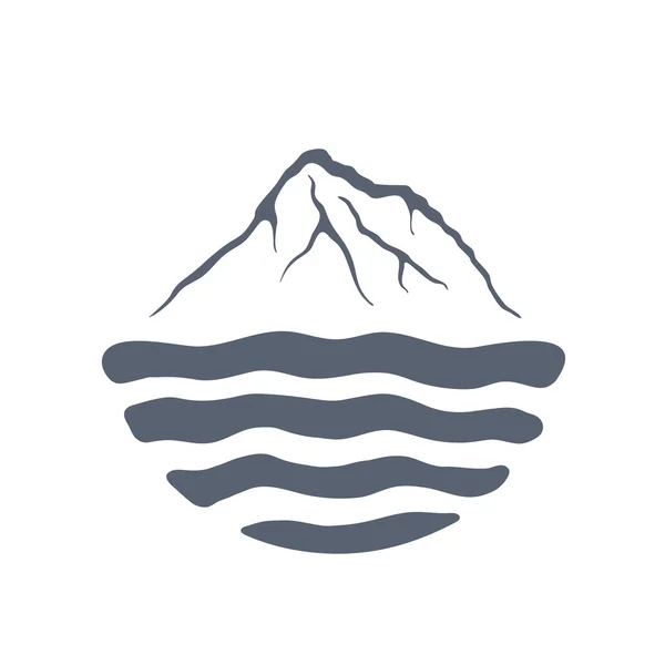 Ligne de montagnes au-dessus d'un lac, d'une mer ou d'un océan, illustration vectorielle de logo extérieur . — Image vectorielle