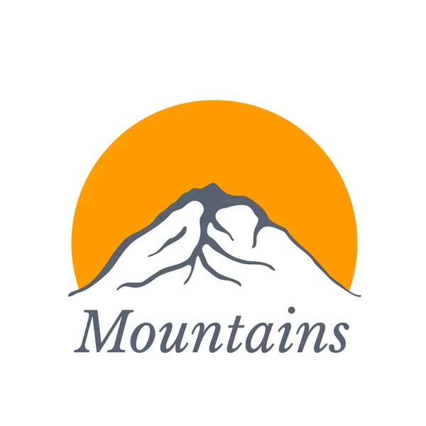 Berge-Logo mit Sonne, Vektorillustration — Stockvektor