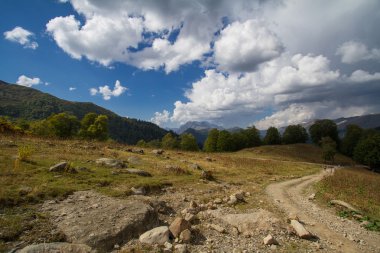 Kümülüs bulut ile yaz dağ manzarası