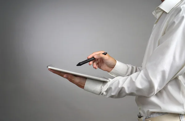 Man working on Tablet with Stylus — Stock Photo, Image