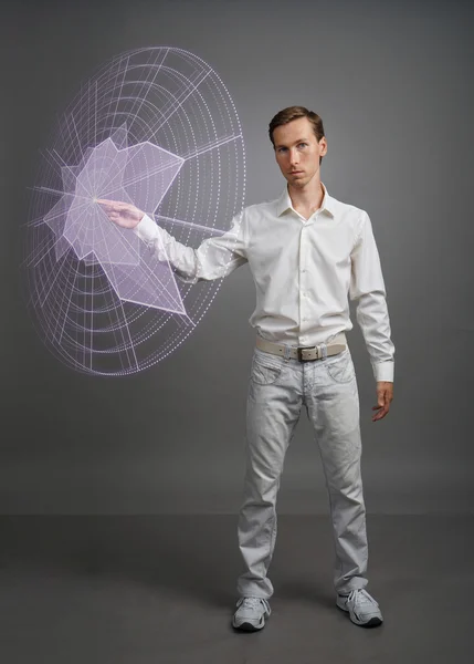 인터랙티브 공상 과학 Hud 인터페이스를 사용 하는 남자. — 스톡 사진