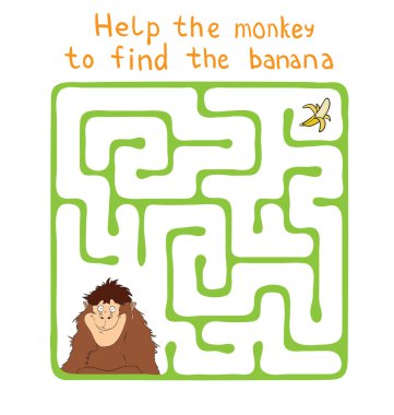 vektör Labirent, maymun ve muz ile labirent.