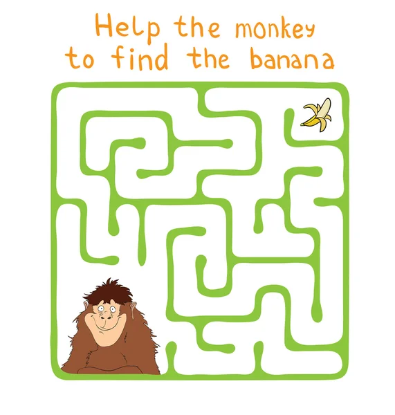 Labirint vector, Labirint cu maimuță și banană . — Vector de stoc