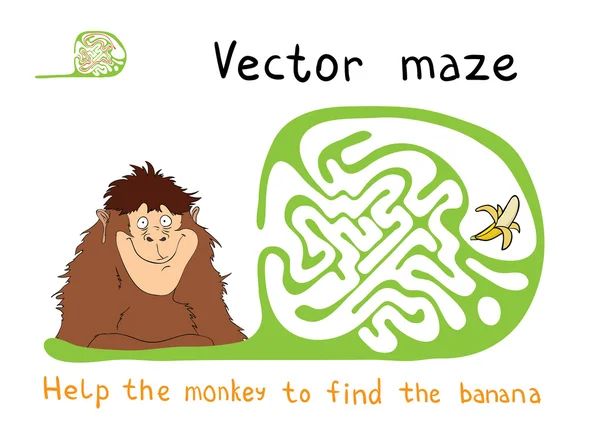 Vector Maze, Labyrinth with Monkey and Banana. — Stock Vector