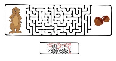 vektör Labirent, bir sıçan ve somun ile labirent.