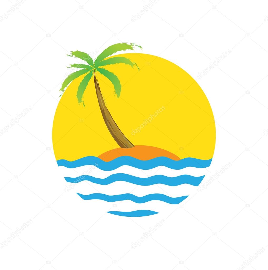 Tropical palm on island with sea.