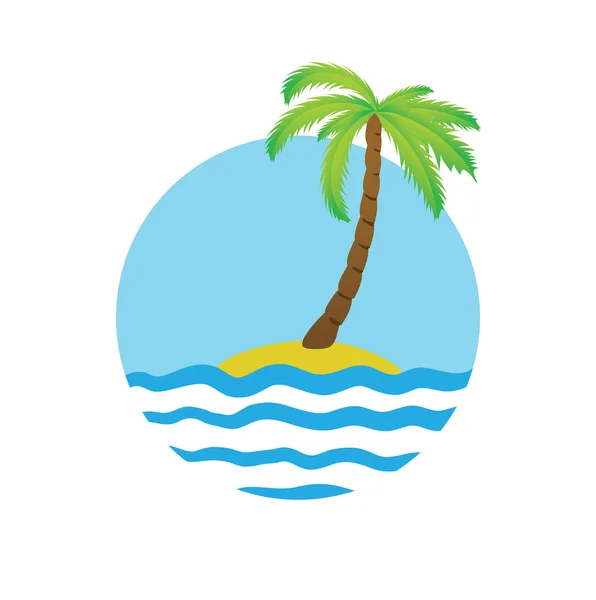 Palma tropical en isla con mar. — Vector de stock