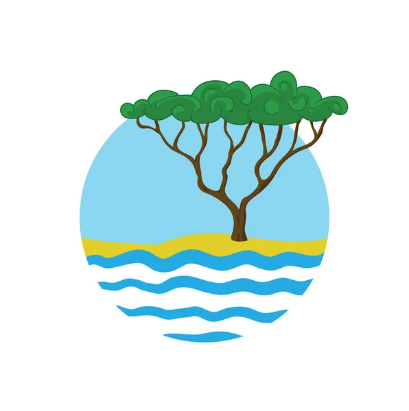 Дерево возле воды, векторная иллюстрация логотипа — стоковый вектор