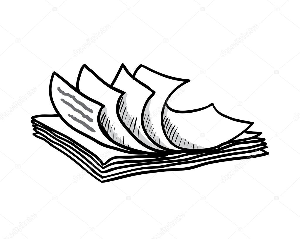 stack of white papers, hand drawn style, vector