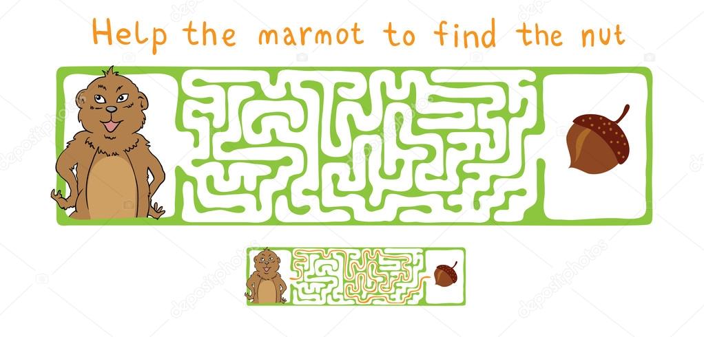 Vector Maze, Labyrinth with Marmot and Nut.