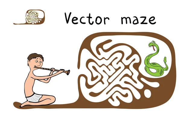 Vektorlabyrinth, Labyrinth mit Schlange und Fakir — Stockvektor