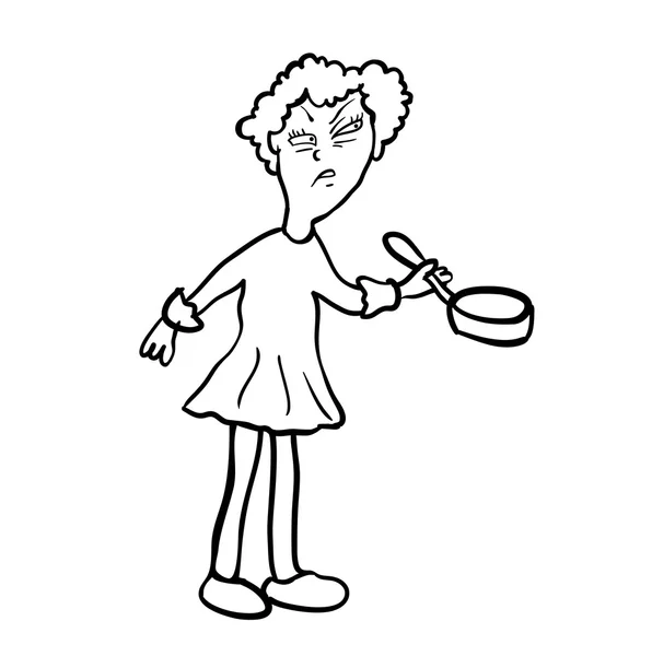 Dissatisfied woman with a frying pan, vector. — Stock Vector