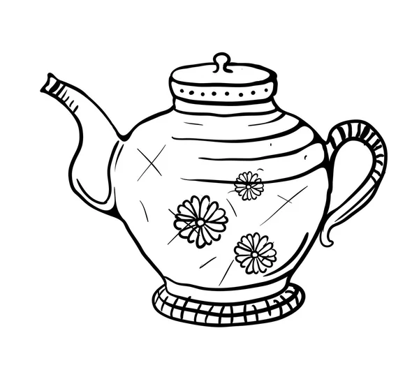 Theepot sketch, vectorillustratie — Stockvector