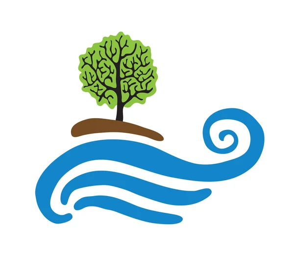 Дерево возле воды, векторный логотип — стоковый вектор