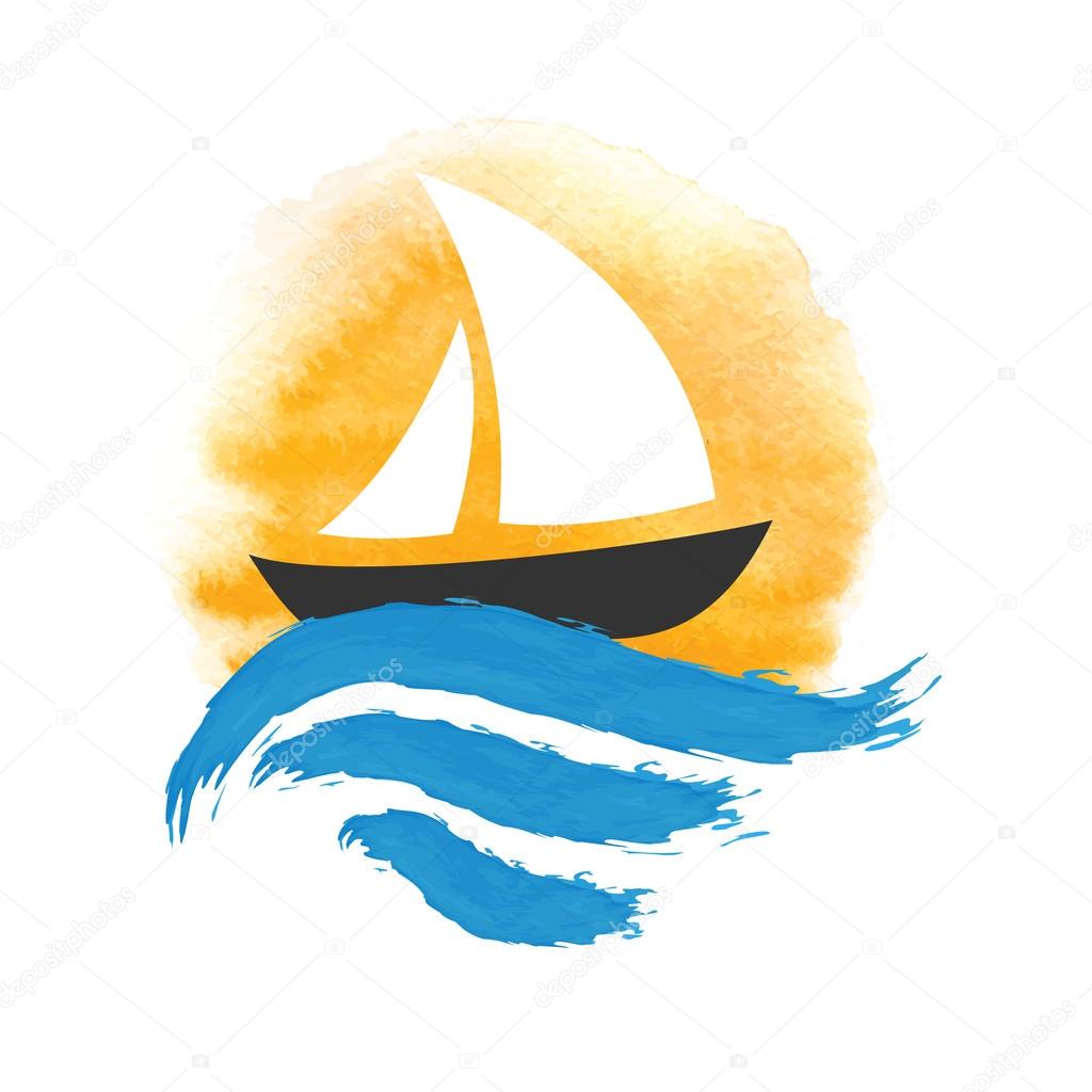 Sailing boat on the water, vector logo