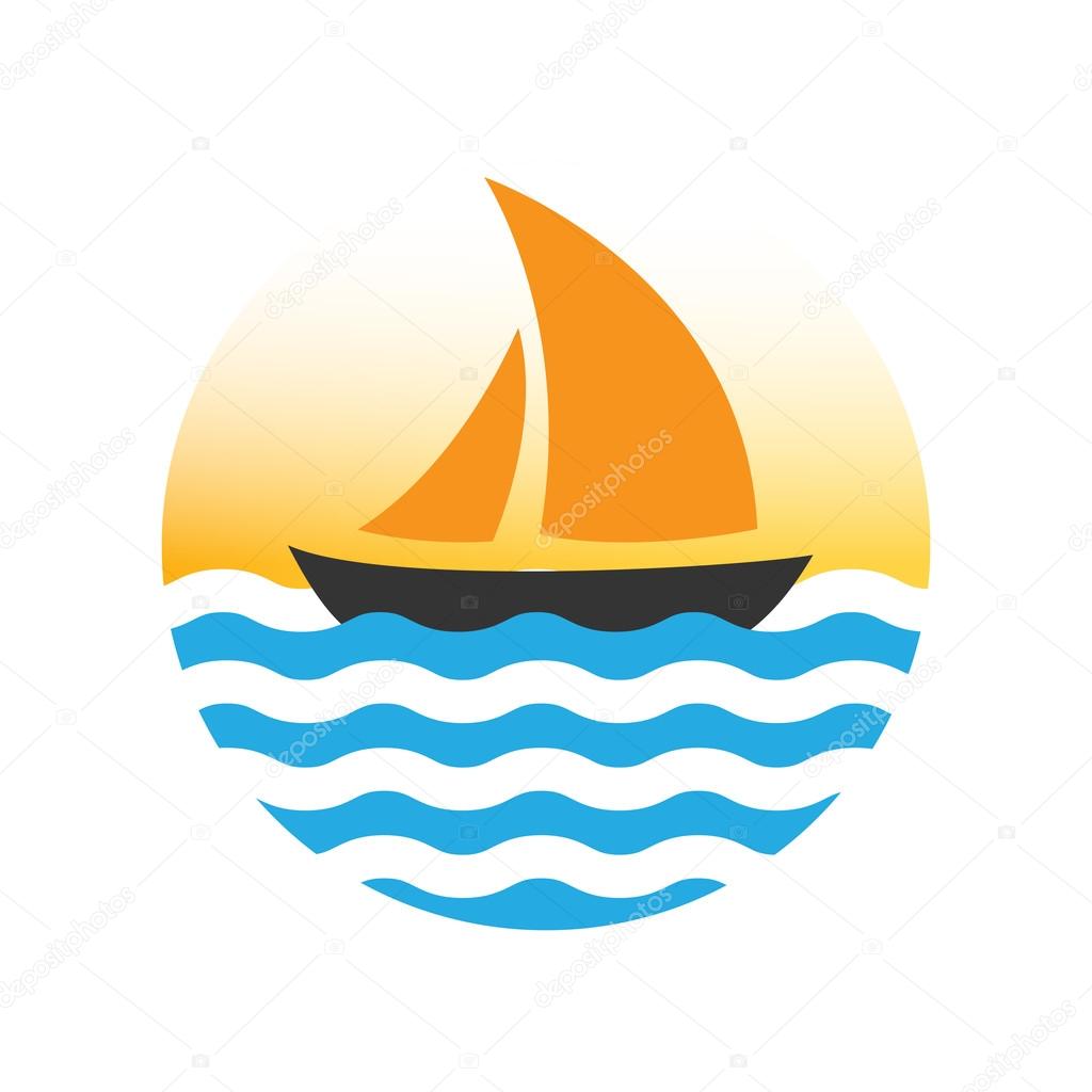 Sailing boat on the water, vector icon