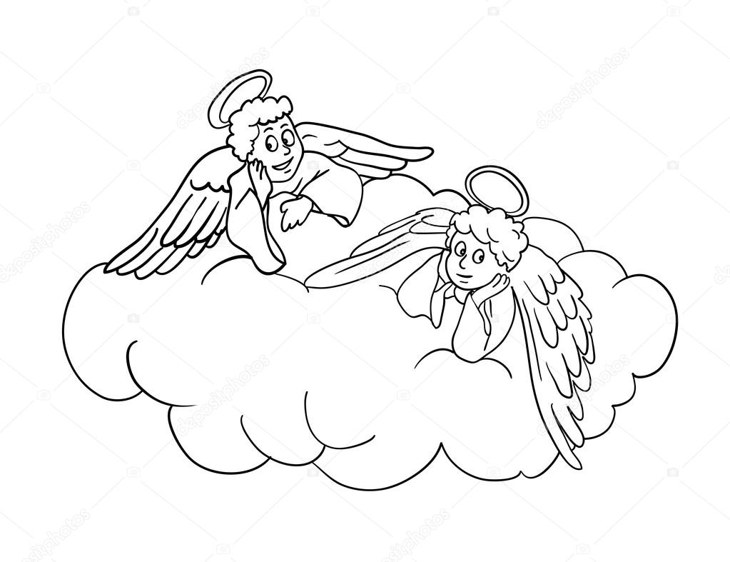 Angels on a cloud, vector illustration
