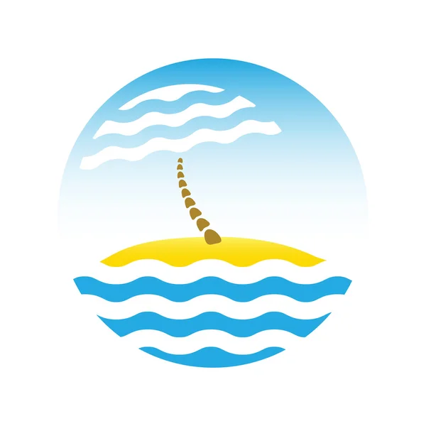 Sombrilla de playa y el mar, logotipo del turismo — Vector de stock