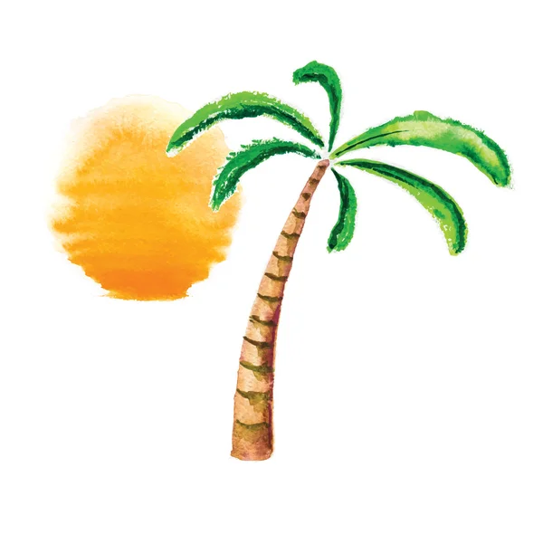 Watercolor palm tree and sun. Vector logo. — Stock Vector