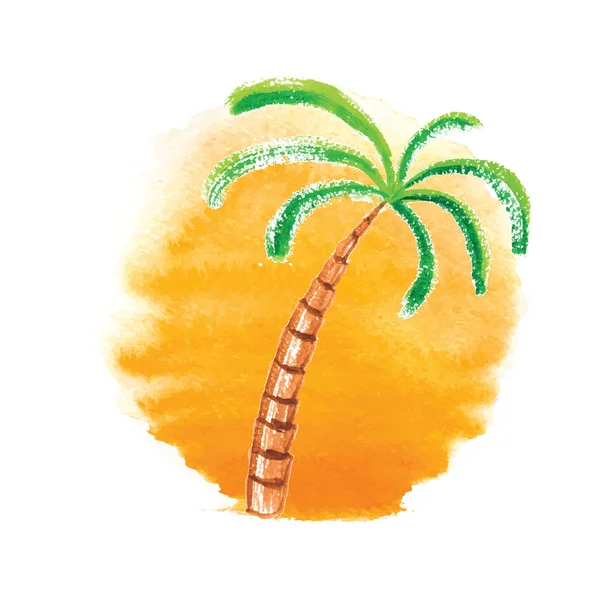 Watercolor palm tree against the sun. Vector logo. — Stock Vector