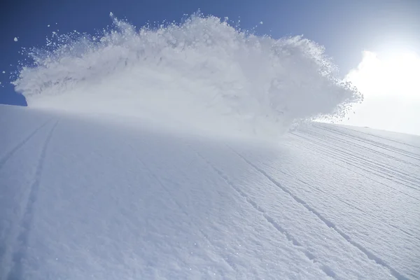 Spray de neve, freeride nas montanhas — Fotografia de Stock