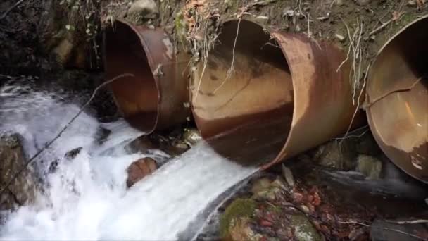Water pours from a pipe — Stock Video