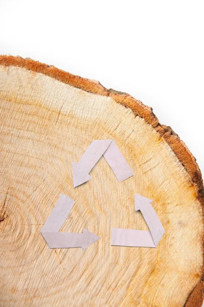 Gros plan Découpe en bois et symbole de recyclage — Photo