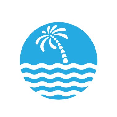 Tropikal Palmiye Adası Deniz. Logo