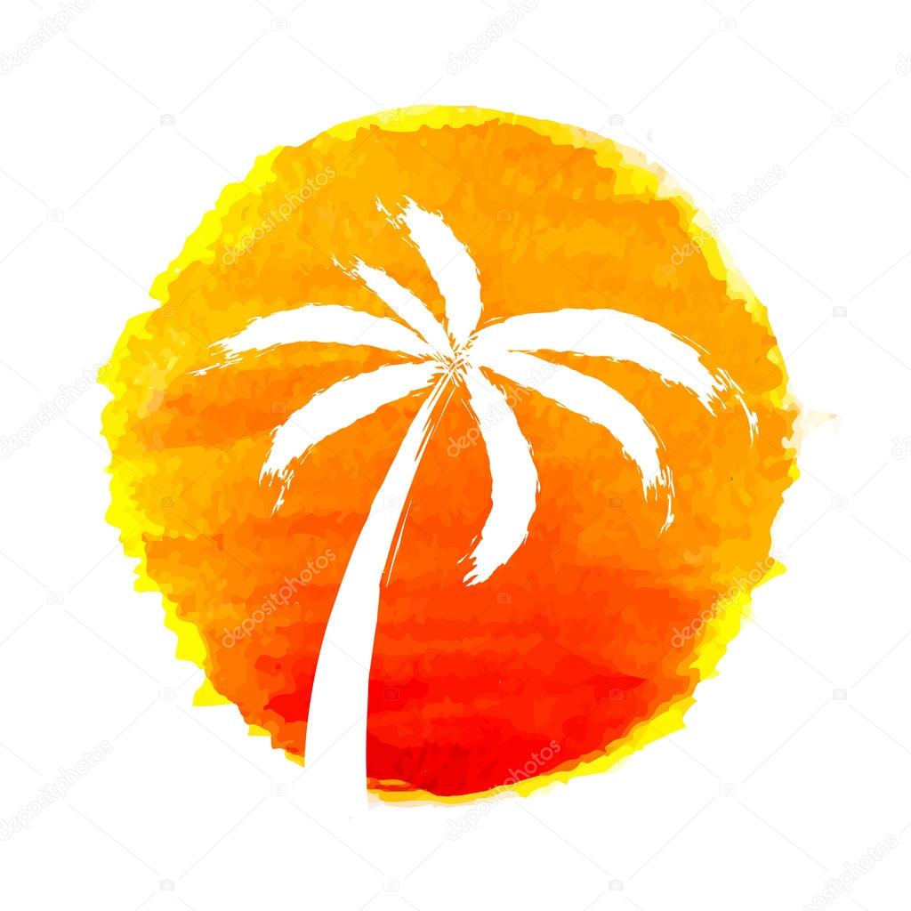 Silhouette of palm trees against the sun. Vector logo illustration.
