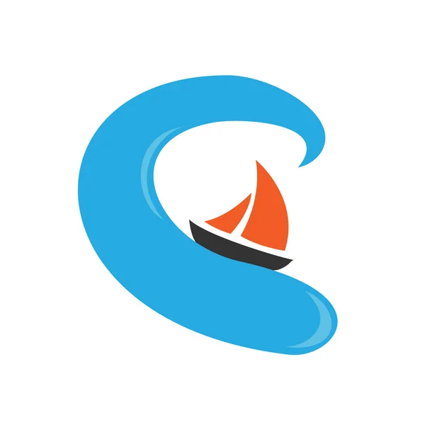 Sailing boat on the water, logo. — Stock Vector