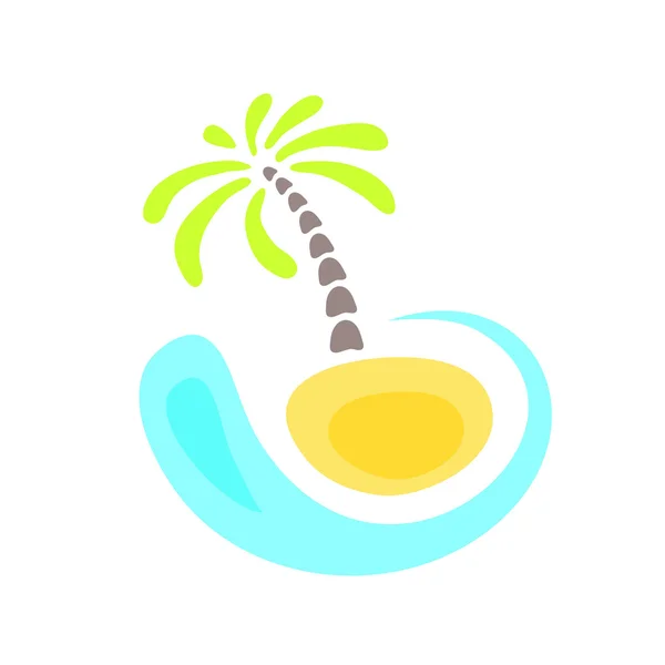 Tropical palm on island with sea. Logo — Stock Vector