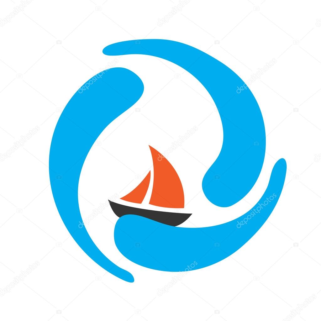 Sailing boat on the water, vector logo