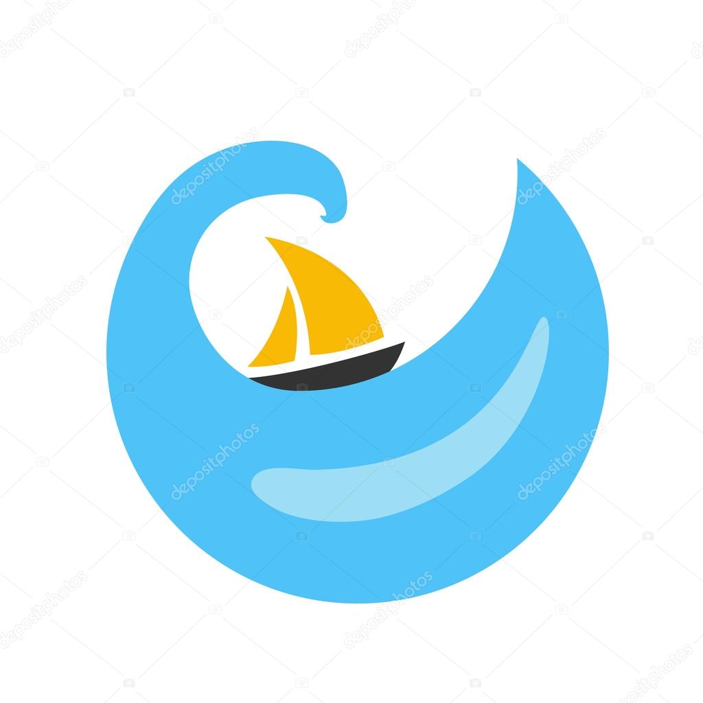 Sailing boat on the water, vector logo