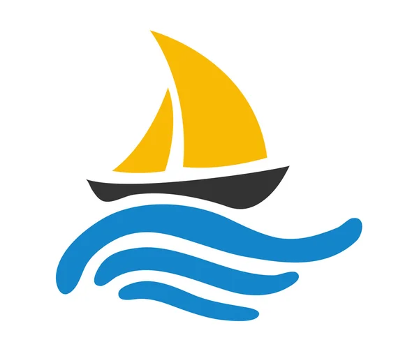 Barca a vela in acqua, logo vettoriale — Vettoriale Stock