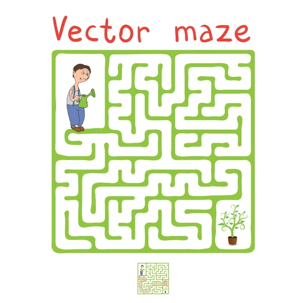 Vector Maze, Labyrinth with Gardener and Plant. — Stock Vector