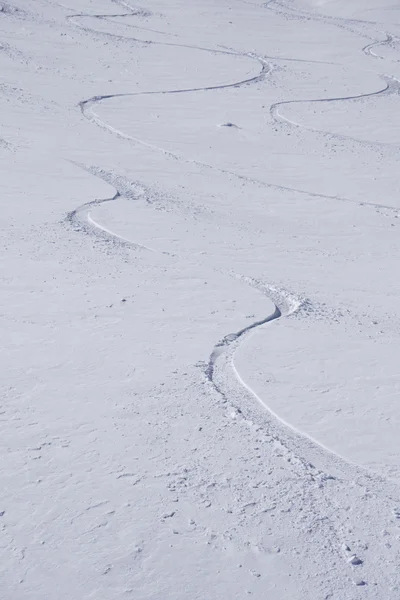 Spår på ett berg lutning, freeride i djup snö — Stockfoto