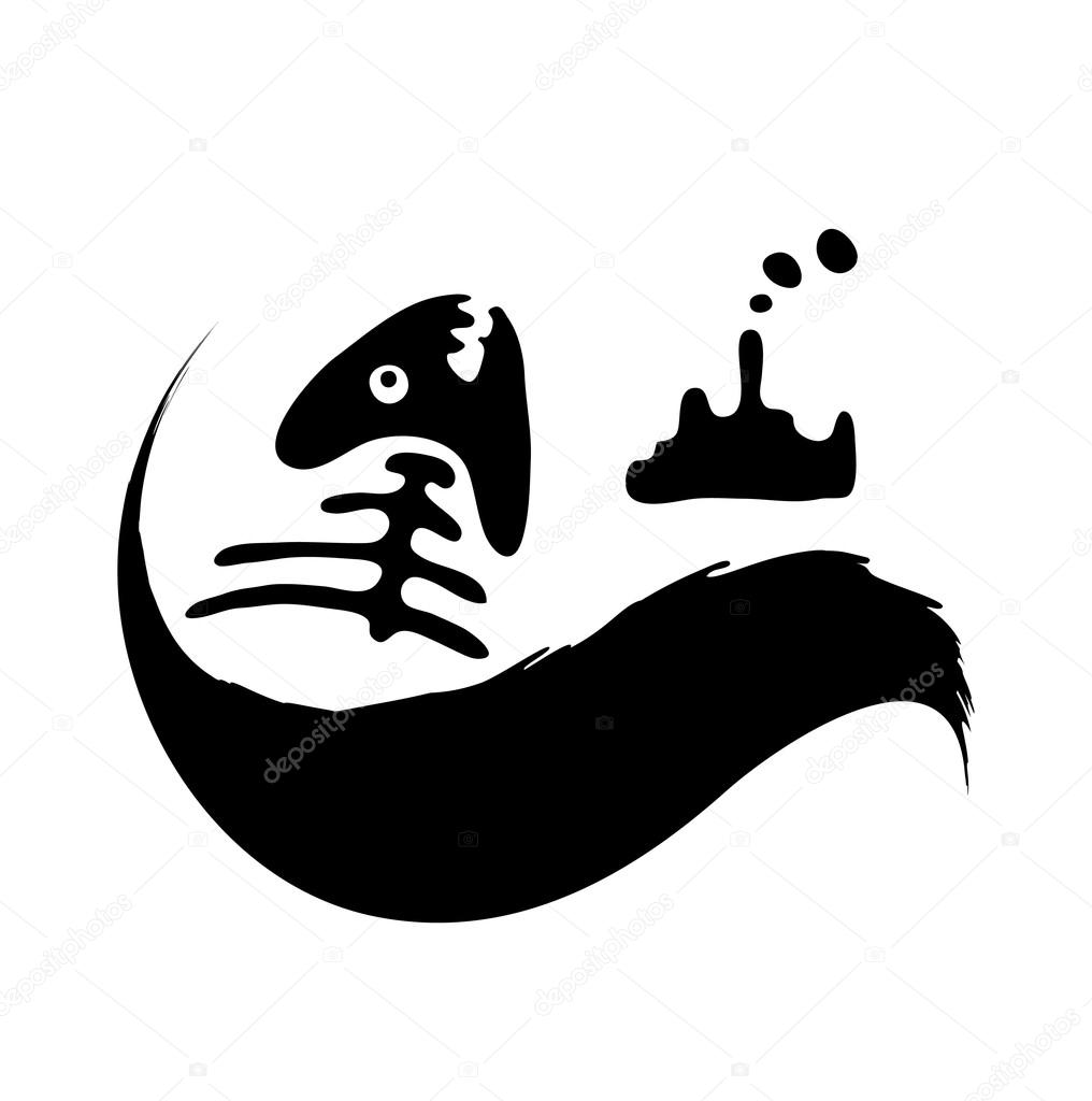 Fish bone in in polluted water, Water pollution concept, vector illustration