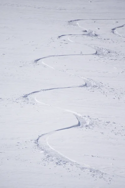 Pistes sur une pente de montagne, freeride dans la neige profonde — Photo