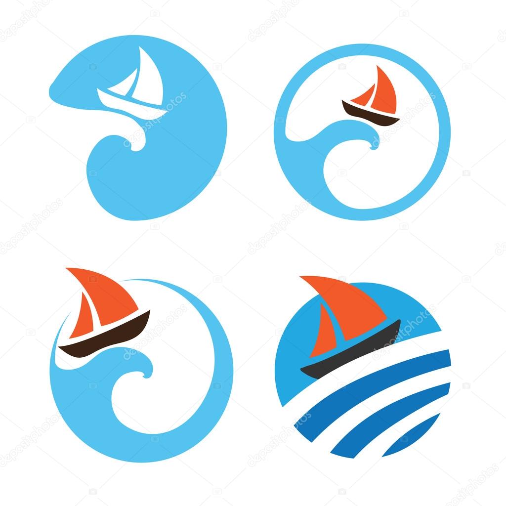 Yachts and sailing boats, regata. Set of vector logos