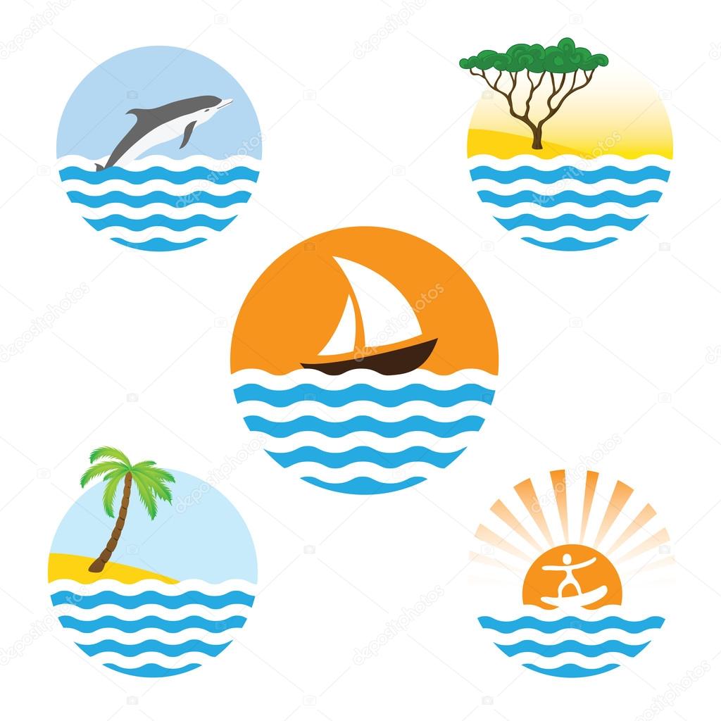 Set of sea logos, vector illustration