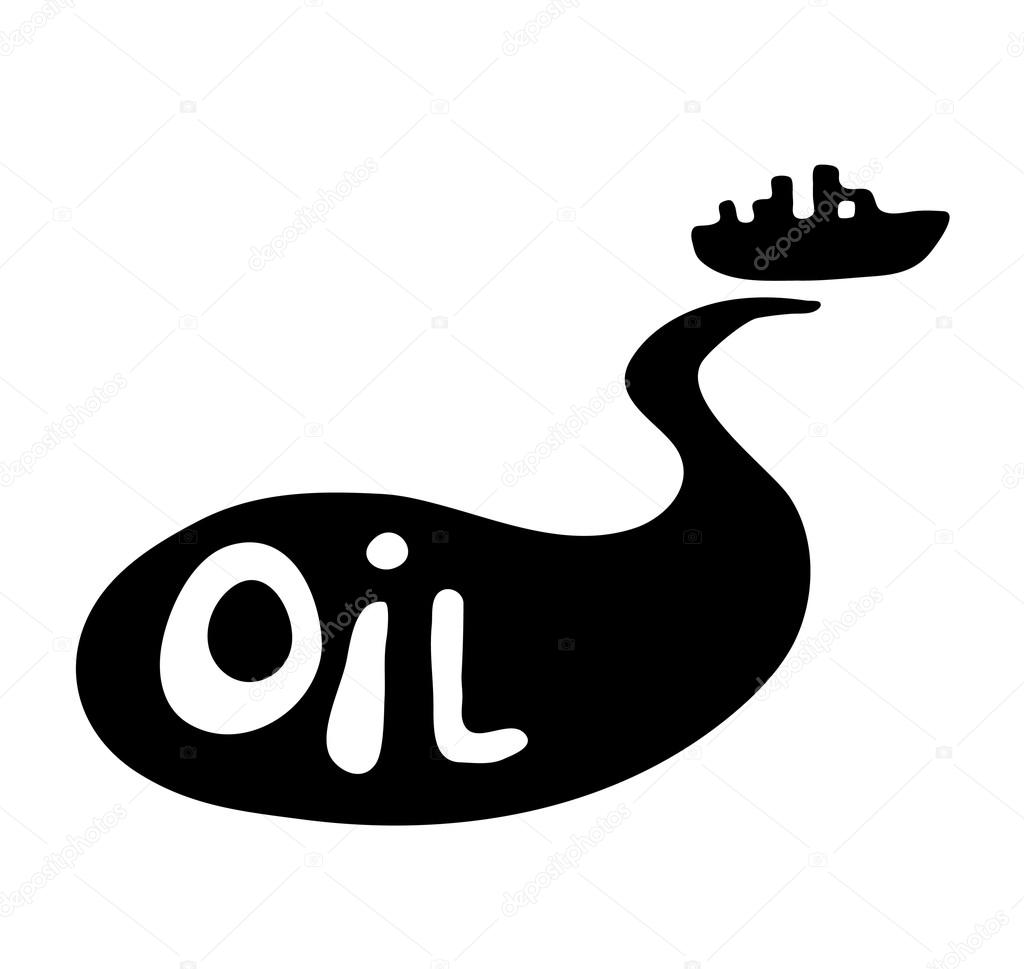 Oil spill from the tanker, black vector illustration