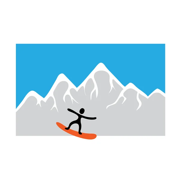 Freeride, snowboarder en besneeuwde berg, vectorillustratie — Stockvector