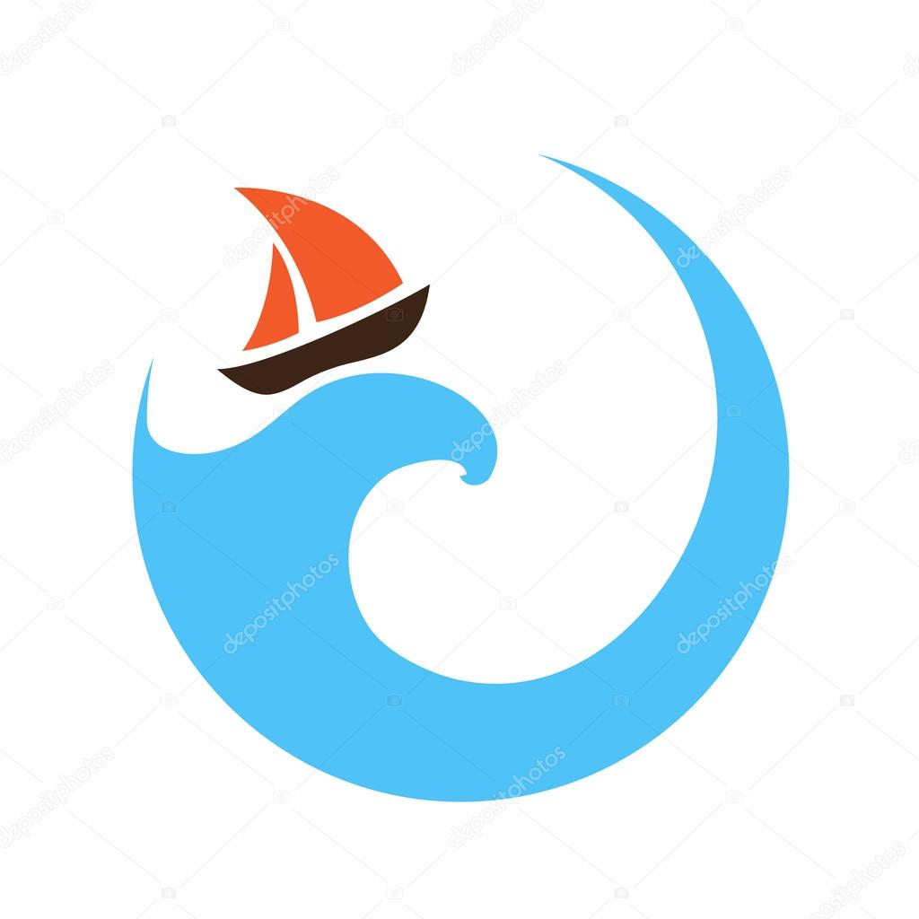 Sailing boat on the water, vector logo