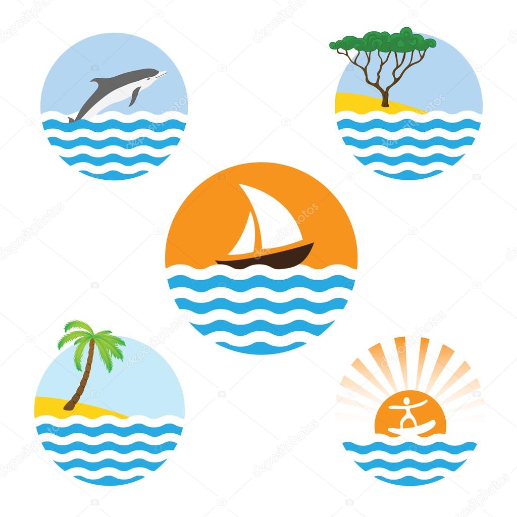 Set of sea logos, vector illustration