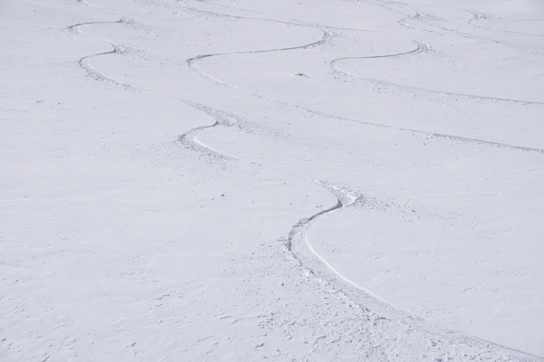 Spår på ett berg lutning, freeride i djup snö — Stockfoto