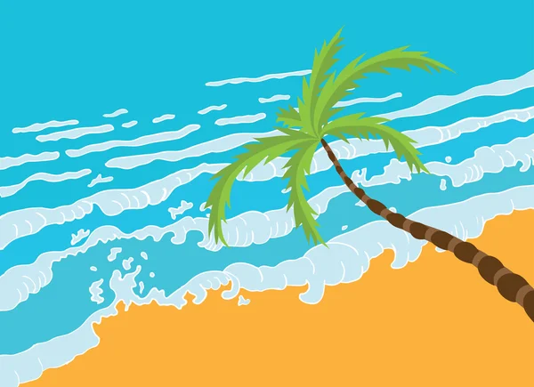 Tropical palm on the beach with sea. — Stock Vector