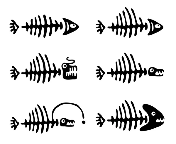 Conjunto de huesos de pescado, ilustración vectorial — Vector de stock
