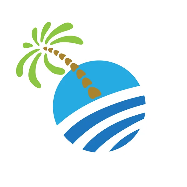 Τροπικούς φοίνικες στο νησί με θάλασσα. Λογότυπο — Διανυσματικό Αρχείο