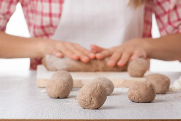 Cook hands preparing dough — Stock Photo, Image